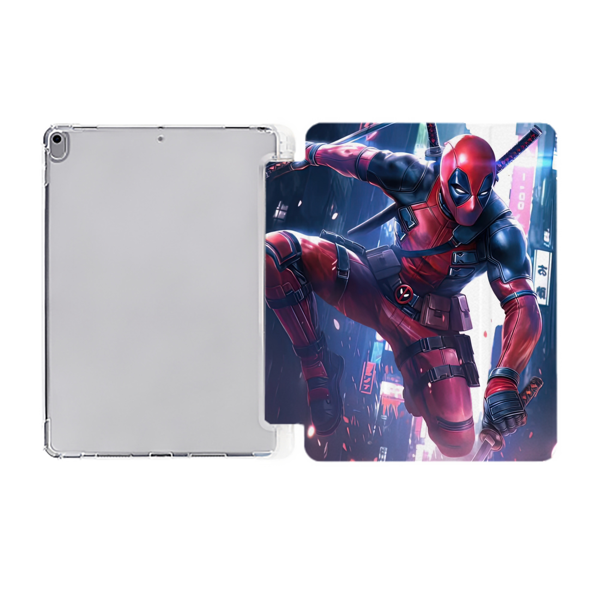 （画像用） Deadpool デッドプール IPad ケース ペン収納付き 三つ折りスタンド PUレザー×シリコン 対応機種9.5/10.5/10.9インチ